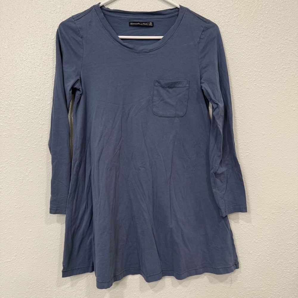 Abercrombie & Fitch Womens XS Blue‎ Cotton Long Sleeve Pocket Swing Tunic Top